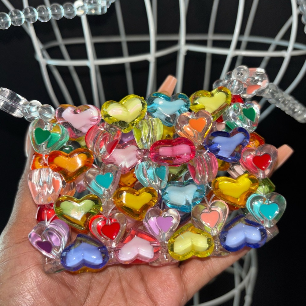 Clear Beaded Heart Mini Bag with Multicolor Hearts